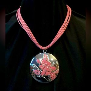 Pink enamel on steel multistrand pendant necklace by Prodigal Daughter